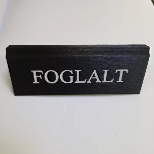 Reserved table sign, black textured faux leather, white print, small