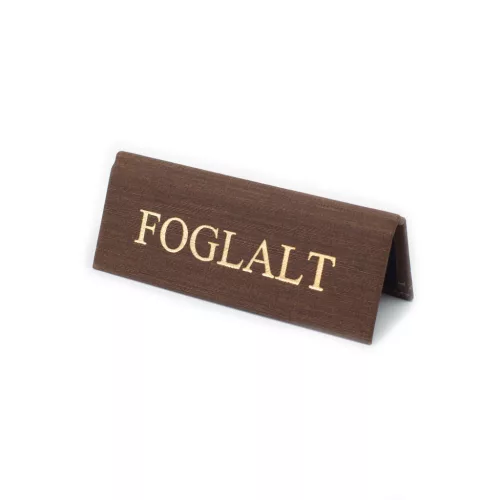 Reserved table sign, brown textile leather, gold print, small