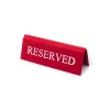 Reserved table sign, red faux leather, white print, small
