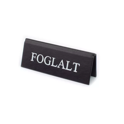 Reserved table sign, black faux leather, white print, small