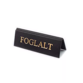Reserved table sign, black faux leather, gold print, small