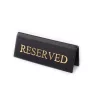 Reserved table sign, black faux leather, gold print, small