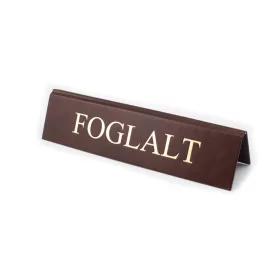   Reserved table sign, dark brown faux leather, gold print, large