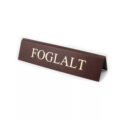 Reserved table sign, dark brown faux leather, gold print, large