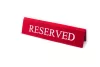 Reserved table sign, red faux leather, white print, large