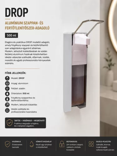 DROP aluminium soap and disinfectant dispenser – 500 ml