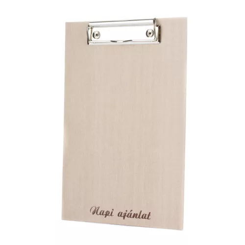Clipboard menu holder, beige faux leather, “Daily special” print, A5