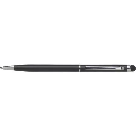 Aluminium ballpoint pen with stylus, black – price includes logo printing