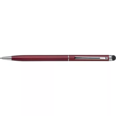 Aluminium ballpoint pen with stylus, burgundy – price includes logo printing