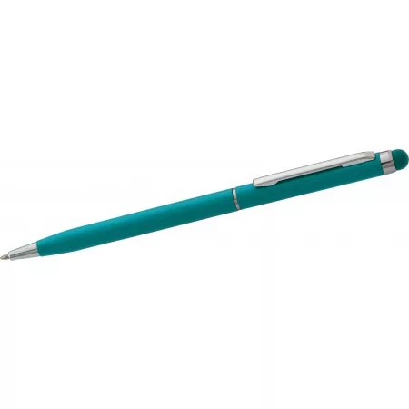 Aluminium ballpoint pen with stylus, turquoise – price includes logo printing