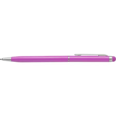 Aluminium ballpoint pen with stylus, pink – price includes logo printing