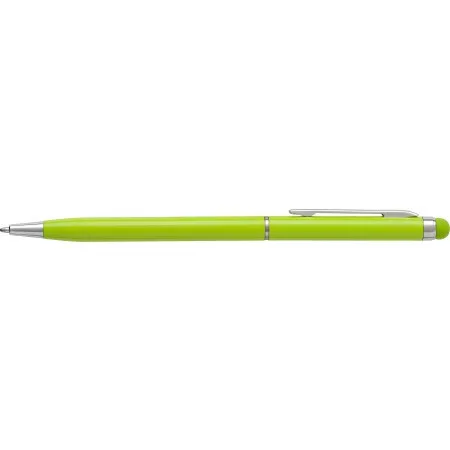 Aluminium ballpoint pen with stylus, lime – price includes logo printing