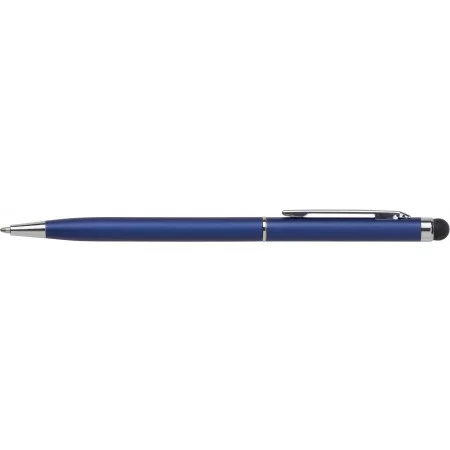 Aluminium ballpoint pen with stylus, navy – price includes logo printing