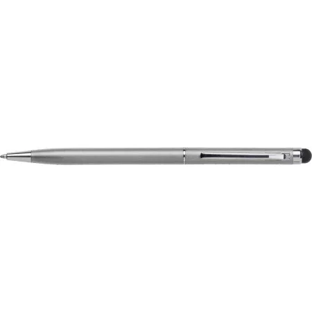 Aluminium ballpoint pen with stylus, silver – price includes logo printing
