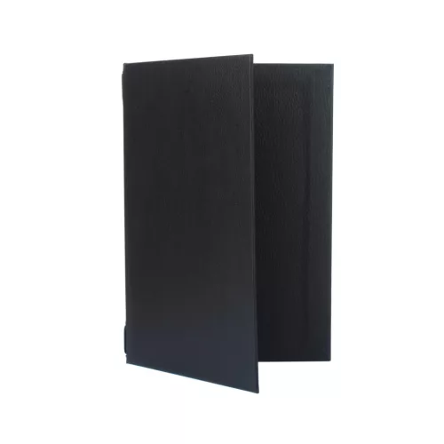 Black leather-look menu holder with elastic band, A5, with logo print