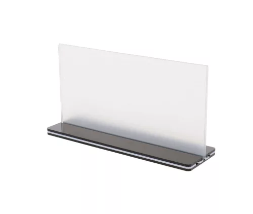 Acrylic sign holder with black base, 20 × 10 cm, landscape