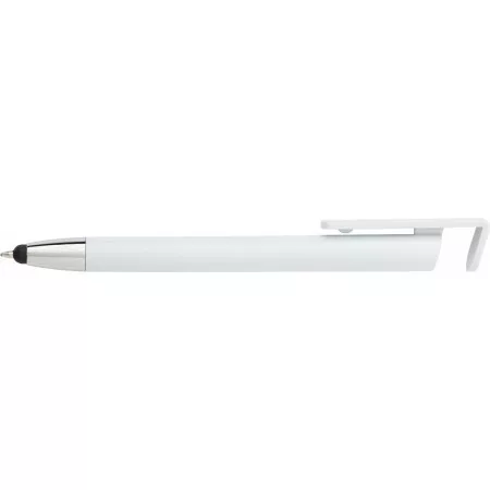 Ballpoint pen with phone holder, blue ink refill, white – price includes logo printing