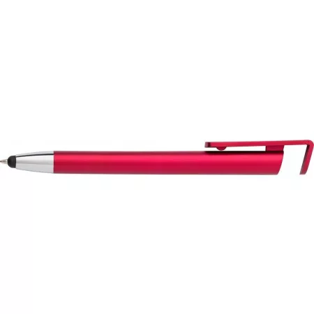 Ballpoint pen with phone holder, blue ink refill, red – price includes logo printing