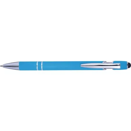 Ballpoint pen with rubber coating, light blue – price includes logo printing
