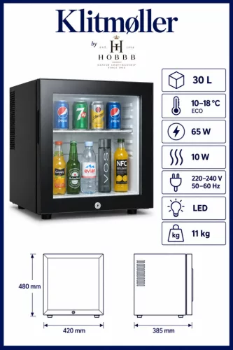 HOBBB Klitmøller minibar fridge, 30 l