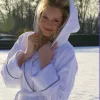 Elegance Luxury Velour Robe With Hood White XL, 400 g