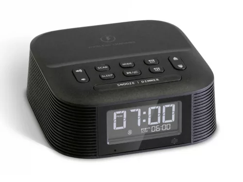 Molto alarm clock speaker with Qi charger