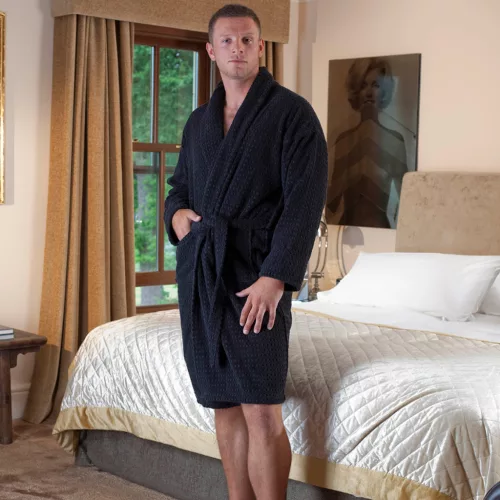 Terry waffle-patterned bathrobe Black XXL, 350 g