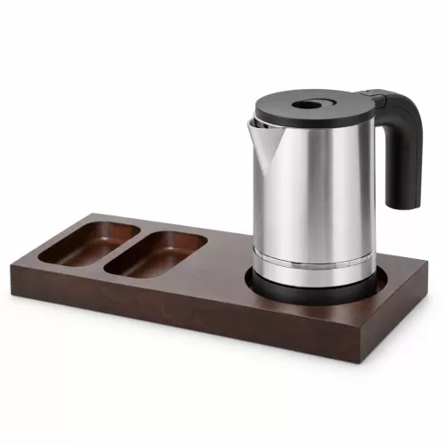 Bentley Xanthic S tray (mahogany) + Halo kettle, 0.8 l (stainless steel) – set
