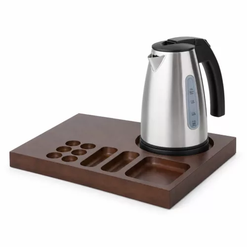Bentley Xanthic Coffee & Tea tray (mahogany) + Saffron View kettle, 1 l (stainless steel) – set