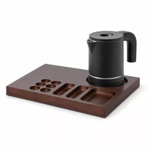 Bentley Xanthic Coffee & Tea tray (mahogany) + Halo kettle, 0.6 l (matt black) – set