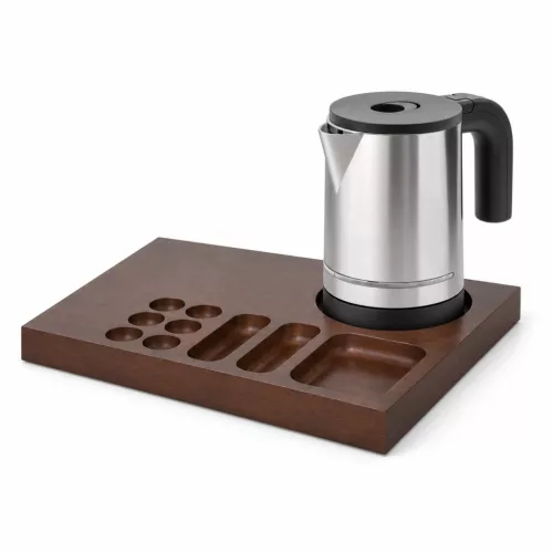 Bentley Xanthic Coffee & Tea tray (mahogany) + Halo kettle, 0.8 l (stainless steel) – set