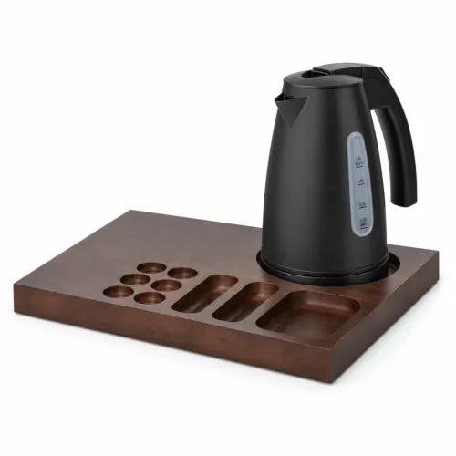 Bentley Xanthic Coffee & Tea tray (mahogany) + Saffron View kettle, 1 l (matt black) – set