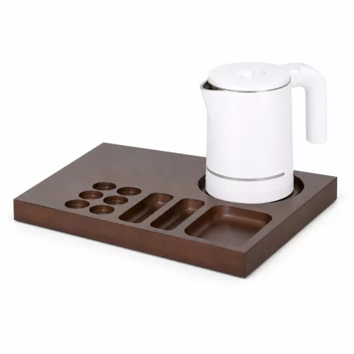 Bentley Xanthic Coffee & Tea tray (mahogany) + Halo kettle, 0.6 l (white) – set