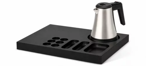 Bentley Xanthic Coffee & Tea tray (black) + Coral kettle, 0.5 l (stainless steel) – set