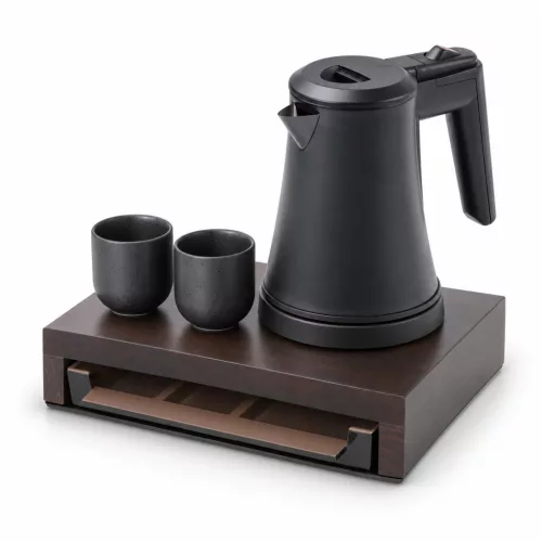 Bentley Canella tray (mahogany) + Coral kettle, 0.5 l (matt black) – set
