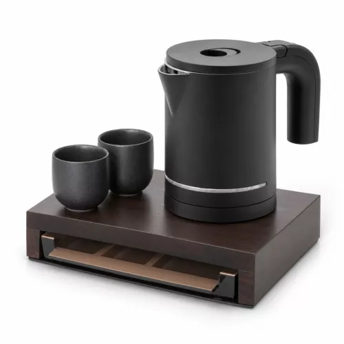 Bentley Canella tray (mahogany) + Halo kettle, 0.6 l (matt black) – set