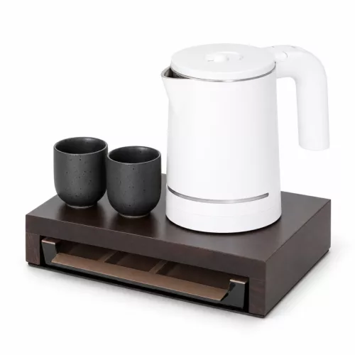 Bentley Canella tray (mahogany) + Halo kettle, 0.6 l (white) – set