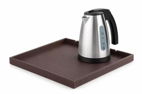 Bentley Fuji tray (classic brown) + Saffron View kettle, 1 l (stainless steel) – set