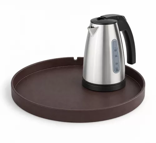 Bentley Maroa tray (classic brown) + Saffron View kettle, 1 l (stainless steel) – set