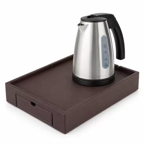 Bentley Stromboli tray (classic brown) + Saffron View kettle, 1 l (stainless steel) – set