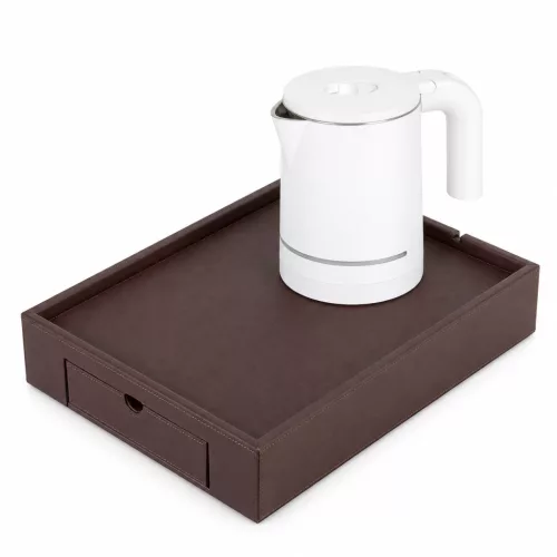 Bentley Stromboli tray (classic brown) + Halo kettle, 0.6 l (white) – set