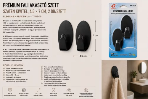 Premium wall hook set – 430 stainless steel, satin finish, 4,5 × 7 cm, 2 pcs/set