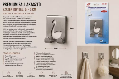 Premium wall hook – 430 stainless steel, satin finish, 5 × 5 cm