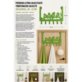   Premium stainless steel over-door multi-purpose hook – green finish, 40 × 22 cm