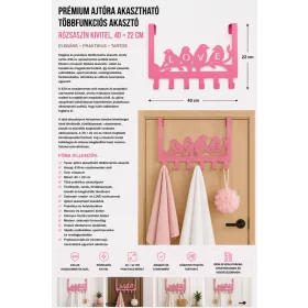   Premium stainless steel over-door multi-purpose hook – pink finish, 40 × 22 cm