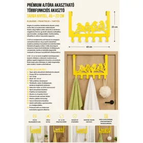   Premium stainless steel over-door multi-purpose hook – yellow finish, 40 × 22 cm