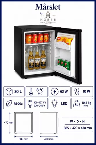 HOBBB Mårslet minibar fridge, 30 l