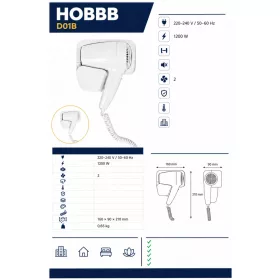 HOBBB Hundested wall-mounted hair dryer, 1200 W