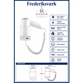 HOBBB Frederiksværk wall-mounted hair dryer, 1200 W
