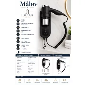 HOBBB Måløv wall-mounted hair dryer, 1600 W (black)
